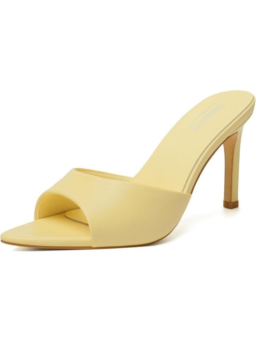 Women's Yellow Mesh Mule High Heels Pointed Open Toe Sexy Slip on Casual Shoes